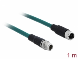 85421 Delock Síťový kabel M12, 8 pin, s kódováním X, samec na samice, PUR (TPU), 1 m