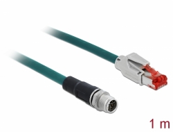 85425 Delock Mrežni kabel M12 8-zatični X-kodirani na RJ45 utikač PVC 1 m