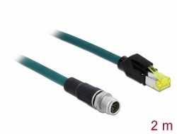 85430 Delock Síťový kabel M12, 8 pin, s kódováním X, na zástrčku RJ45 Hirose, PUR (TPU), 2 m