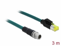85431 Delock Síťový kabel M12, 8 pin, s kódováním X, na zástrčku RJ45 Hirose, PUR (TPU), 3 m