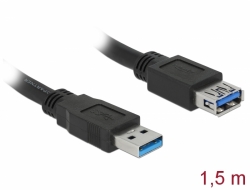 85055 Delock Cablu prelungitor cu conector tată USB 3.0 Tip-A > conector mamă USB 3.0 Tip-A, de 1,5 m, negru