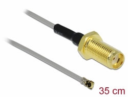 90398 Delock Câble d'antenne SMA femelle sur cloison vers I-PEX Inc., MHF® 4 mâle 0.81 35 cm Longueur filetée 10 mm