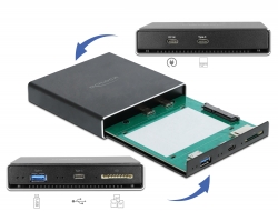42618 Delock Külső ház 2.5″ SATA HDD / SSD-hez további USB Type-C™ és A-típusú USB portokkal, valamint SD csatlakozási felülettel