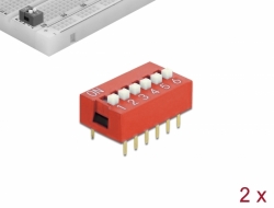 66031 Delock Interruptor deslizante DIP de 6 dígitos de 2,54 mm de paso THT vertical rojo 2 piezas