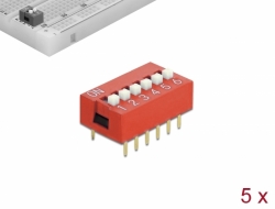 66032 Delock Comutator culisant DIP 6-cifre 2,54 mm cu înclinare THT vertical roșu 5 bucăți