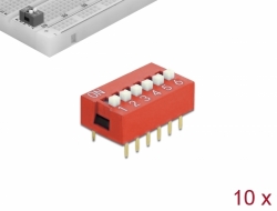 66033 Delock Interrupteur coulissant DIP, 6 numéros, déplacement 2,54 mm, THT, vertical, 10 unités