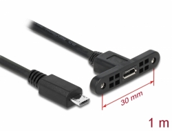 85246 Delock Przewód USB 2.0 Micro-B, wtyk żeński, do zabudowy panelowej > USB 2.0 Micro-B. wtyk męski, 1 m