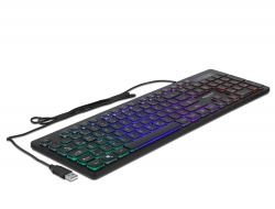 12625 Delock Tastatură USB cu fir de 1,5 m negru cu iluminare RGB