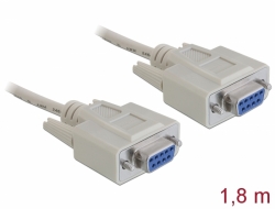 84077 Delock Cablu serial RS-232 D-Sub 9 mamă la mamă, 1,8 m, modem nul