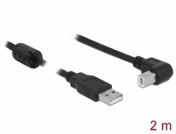 83528 Delock USB 2.0-s kábel A-típusú dugó > USB 2.0 B-típusú dugó derékszögű 2 m fekete