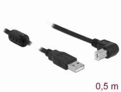 84809 Delock USB 2.0-s kábel A-típusú dugó > USB 2.0 B-típusú dugó derékszögű 0,5 m fekete