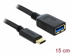 65634 Delock SuperSpeed USB-adapter (USB 3.1, 1. generáció) USB Type-C™ csatlakozódugó > „A” típusú USB-csatlakozóhüvely (15 cm, fekete)
