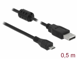 84900 Delock Przewód z wtykiem męskim USB 2.0 Typ-A > wtyk męski USB 2.0 Micro-B, o długości 0,5 m, czarny