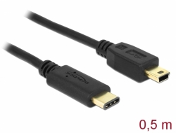 83335 Delock Kábel USB Type-C™ 2.0 dugó > USB 2.0 Mini-B típusú dugó 0,5 m fekete