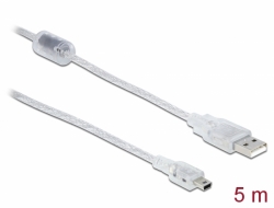 83909 Delock Kabel USB 2.0 Tipa-A muški > USB 2.0 Mini-B muški 5 m transparentni