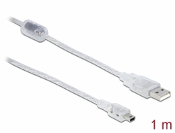 83905 Delock USB 2.0-s kábel A-típusú csatlakozódugóval > USB 2.0 Mini-B csatlakozódugóval, 1 m, áttetsző