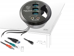 61990 Delock Stolní Hub USB 3.0 4-portový + HD-Audio porty