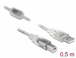 82057 Delock Przewód z wtykiem męskim USB 2.0 Typ-A > wtyk męski USB 2.0 Typ-B, o długości 0,5 m, przezroczysty