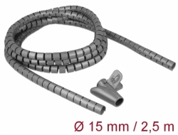 18843 Delock Wąż spiralny z narzędziem do wciągania 2,5 m x 15 mm szary
