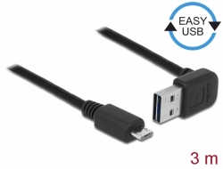 83537 Delock Kabel EASY-USB 2.0 Typ-A samec pravoúhlý nahoru / dolů > USB 2.0 Typ Micro-B samec 3 m