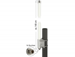 12505 Delock LoRa 915 MHz Antenna N Jack 9 dBi 148 cm omnidirectional fixed wall and pole mounting white outdoor