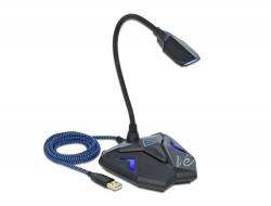 66330 Delock Microphone USB de bureau pour jeu avec col de cygne et touche de sourdine 