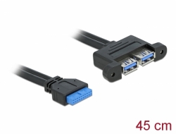 82941 Delock Cabezal de cable conector de pines USB 5 Gbps hembra a 2 x USB Tipo-A hembra adyacente 45 cm