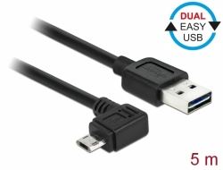 83855 Delock Kábel, EASY-USB 2.0-s A-típusú csatlakozódugó > EASY-USB 2.0-s Micro-B típusú csatlakozódugó, ívelt bal / jobb, 5 m, fekete