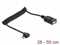 83354 Delock Kabel USB micro-B Stecker gewinkelt > USB 2.0-A Buchse OTG Spiralkabel