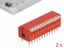 66408 Delock Interruptor de giro DIP piano de 12 dígitos de 2,54 mm de paso THT rojo vertical 2 piezas