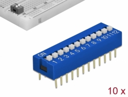 66388 Delock Interruptor deslizante DIP de 12 dígitos de 2,54 mm de paso THT vertical azul 10 piezas