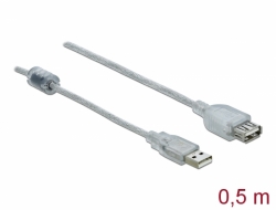 83880 Delock Alargador USB 2.0 Tipo-A macho > USB 2.0 Tipo-A hembra de 0,5 m transparente