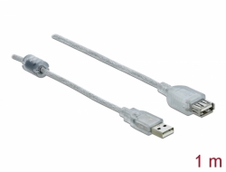 83881 Delock Przewód przedłużający z wtykiem męskim USB 2.0 Typ-A > wtyk żeński USB 2.0 Typ-A, o długości 1 m, przezroczysty