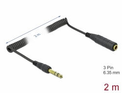 85938 Delock Extensie de cablu spiralat 3 pin 6,35 mm mufă stereo tată la mufă stereo mamă, 2 m, negru