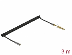 85833 Delock Svinutý prodlužovací kabel 3,5 mm 3-pinový stereo zástrčkový konektor na stereo zásuvkový konektor 6,35 mm, šroubovací adaptér, 3 m
