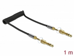85836 Delock Svinutý kabel s 3,5 mm 3-pinovým stereo zástrčkovým konektorem na stereo zástrčkový konektor se šroubovacím adaptérem, 1 m