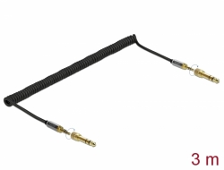 85838 Delock Svinutý kabel s 3,5 mm 3-pinovým stereo zástrčkovým konektorem na stereo zástrčkový konektor se šroubovacím adaptérem, 3 m