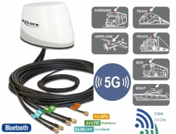88967 Delock Multiband GNSS 5G LTE-MIMO WLAN-MIMO IEEE 802.11 ac/a/h/b/g/n Antenne 5 x RP-SMA omnidirektional Dachmontage outdoor