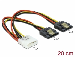 85237 Delock Cablu de alimentare cu conector tată Molex cu 4 pini > 2 conectori SATA cu 15 pini, mamă, metal, 20 cm
