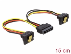 60128 Delock Kabel Power SATA 15 Pin > 2 x SATA HDD mit Metallclip– gewinkelt 