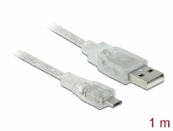 83898 Delock Kabel USB 2.0 Tipa-A muški > USB 2.0 Micro-B muški 1 m transparentni