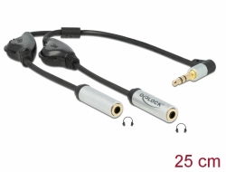 66434 Delock Audio Splitter, ze stereofonního zástrčkového konektoru 3,5 mm na 2 x stereofonní zásuvkové konektory 3,5 mm, 3 pinový, + ovládání hlasitosti, pravoúhlý
