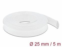 20696 Delock Protažitelné pletené opláštění, 5 m x 25 mm, bílá