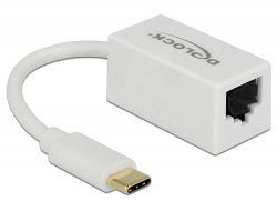 65906 Delock Adaptér Super Speed USB (USB 3.1 Gen 1) s USB Type-C™ samec > Gigabit LAN 10/100/1000 Mbps kompaktní bílá