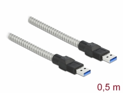86774 Delock Cablu USB 3.2 Gen 1 Cablu de Tip-A tată la Tip-A tată cu izolație metalică de 0,5 m
