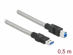 86777 Delock Câble USB 3.2 Gen 1 Type-A mâle à Type-B mâle avec enveloppe métallique, 0,5 m