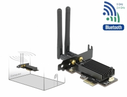 89049 Delock Placă PCI Expres cu bandă dublă Wi-Fi 6 WLAN ax/ac/a/b/g/n 2400 Mbps + Bluetooth 5.1