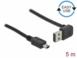 83546 Delock Cablu cu conector tată EASY-USB 2.0 Tip-A, în unghi sus / jos > conector tată USB 2.0 Tip Mini-B 5 m
