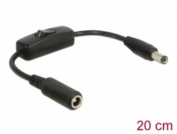 65497 Delock Adapter cable DC 5.5 x 2.5 mm male > DC 5.5 x 2.5 mm female with switch 20 cm
