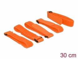 18707 Delock Συνδετήρες hook-and-loop Μ 300 mm x Π 20 mm 5 τεμαχίων με θηλειά πορτοκαλί χρώματος